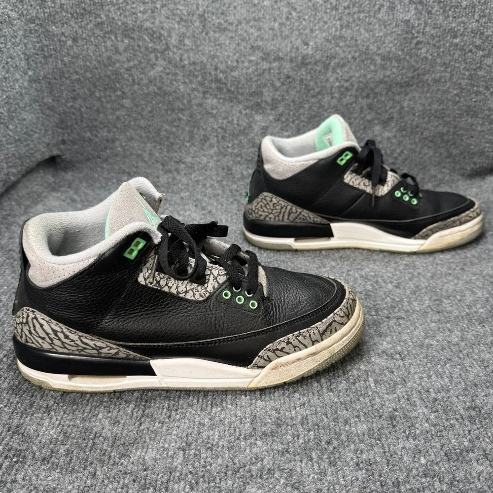 Jordan 3 Retro Kids 7Y Black Green Grey Elephant Print DM0967-031
